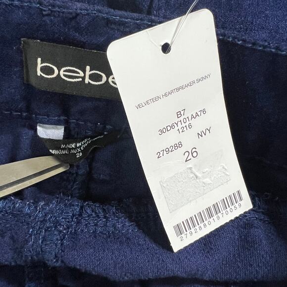 Bebe (26x28.5) Navy Blue Velveteen Heartbreaker Skinny Ankle Pants Low Rise NWT - Picture 6 of 8